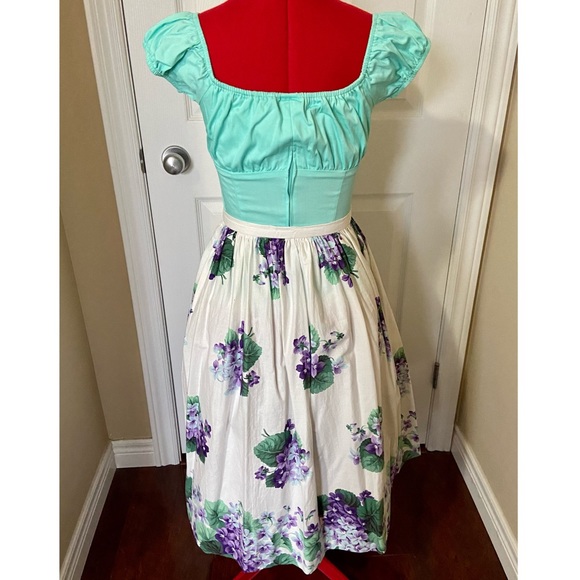 Vintage 1950’s Purple floral border print gathered skirt - Picture 3 of 6